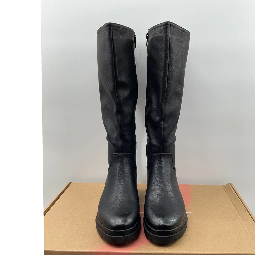 Soul Naturalizer Orchid Black Tall Lug Sole Boots Womens 6.5M Knee High Zipper